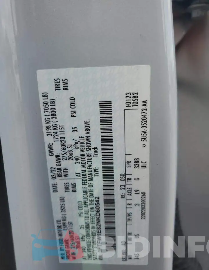 1FTFW1E82NKD60542 Photo# 12