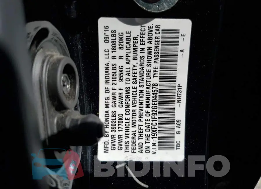 19XFC1F92GE044578 Photo# 12