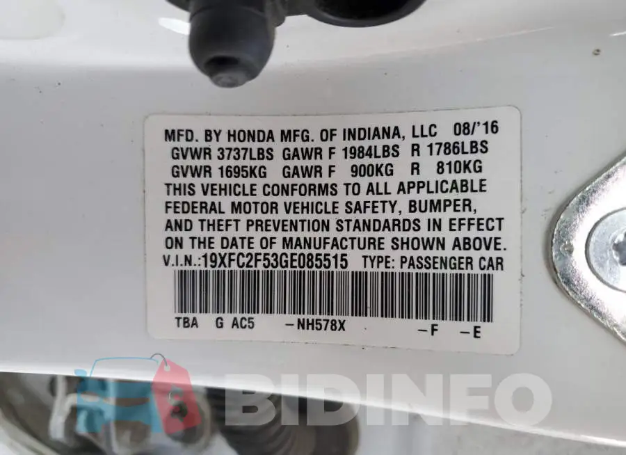 19XFC2F53GE085515 Photo# 12