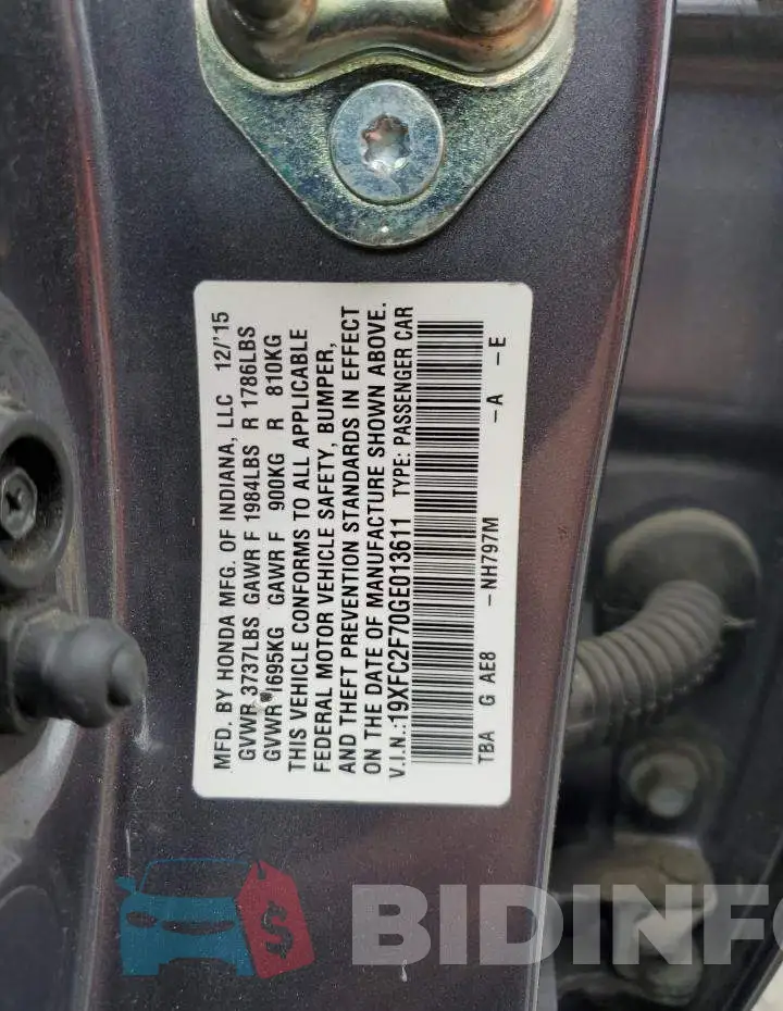 19XFC2F70GE013611 Photo# 12