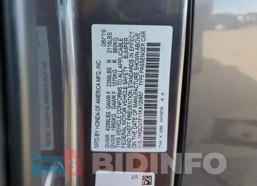 1HGCV1F11KA120957 Photo# 12