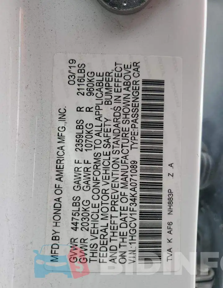 1HGCV1F34KA071089 Photo# 12