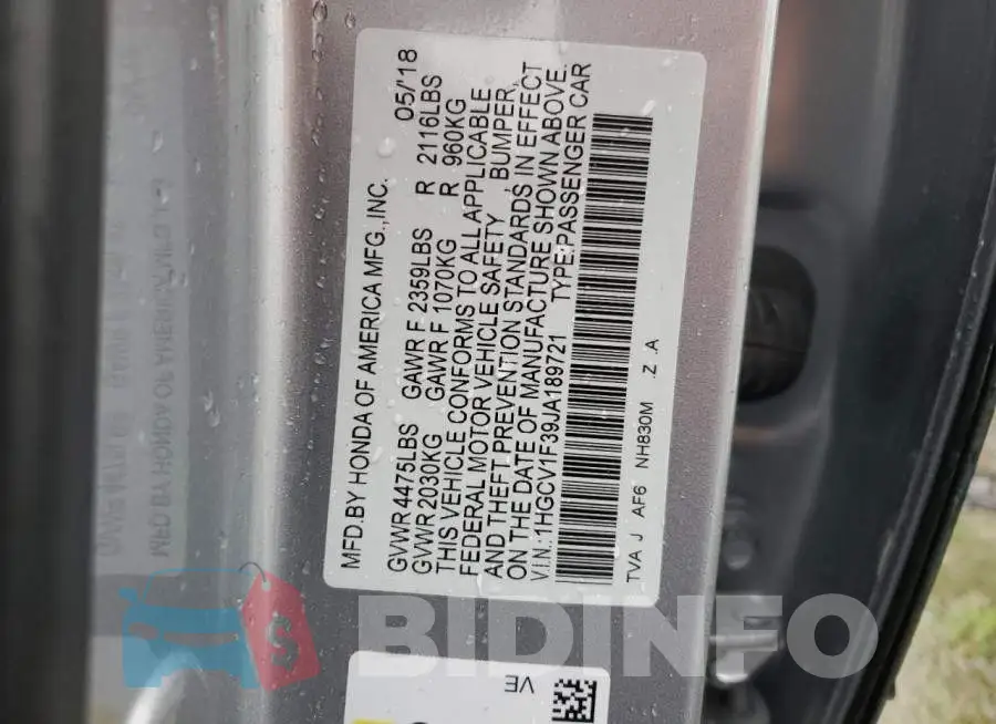 1HGCV1F39JA189721 Photo# 12