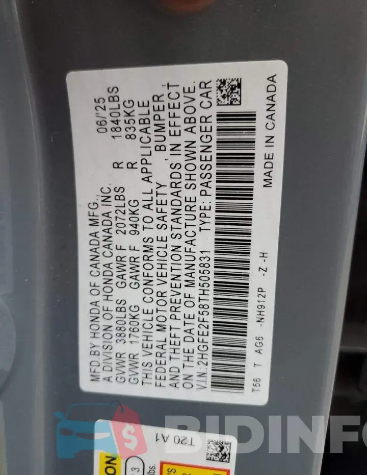 2HGFE2F58TH505831 Photo# 13