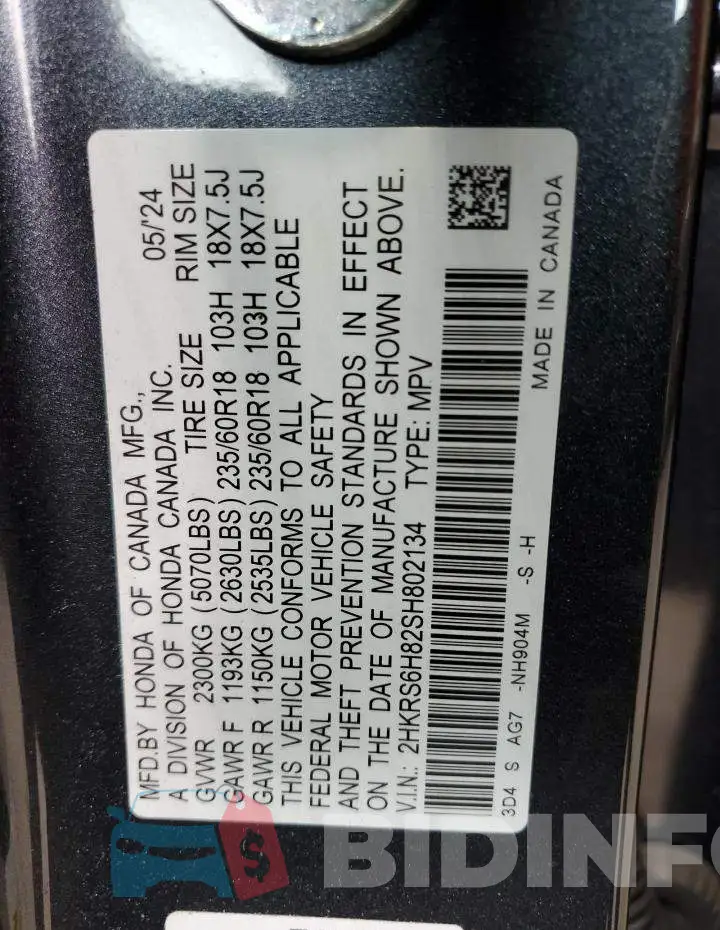 2HKRS6H82SH802134 Photo# 14