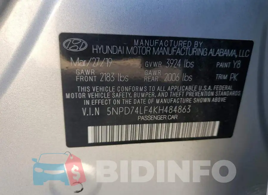 5NPD74LF4KH484863 Photo# 12