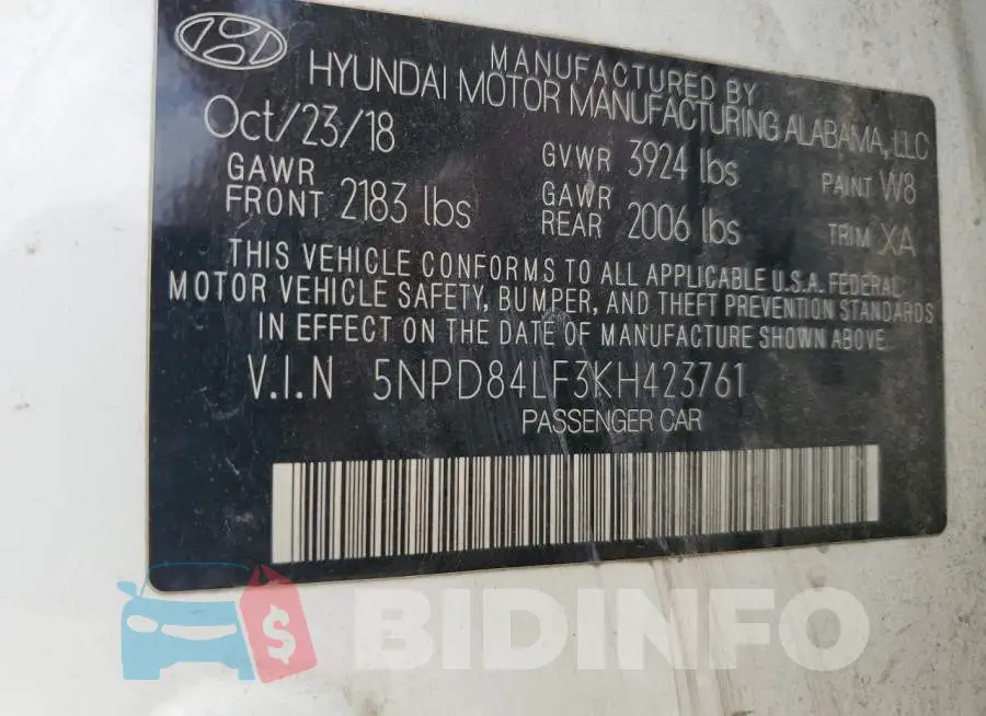 5NPD84LF3KH423761 Photo# 12