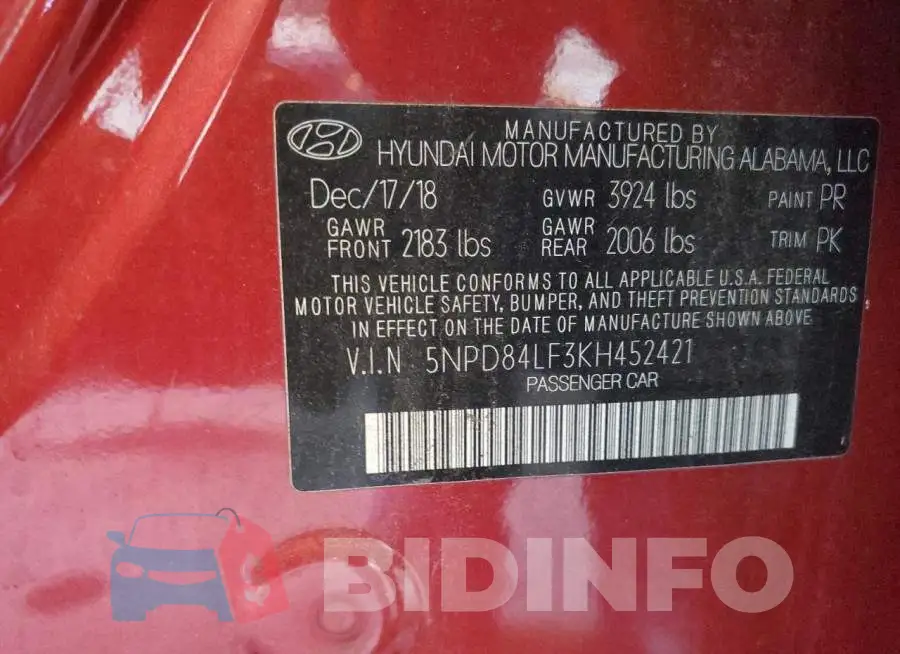 5NPD84LF3KH452421 Photo# 12