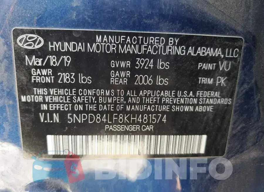 5NPD84LF8KH481574 Photo# 12