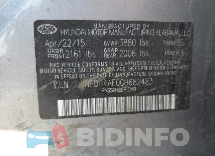 5NPDH4AE0GH682483 Photo# 12