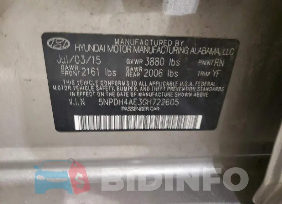 5NPDH4AE3GH722605 Photo# 12