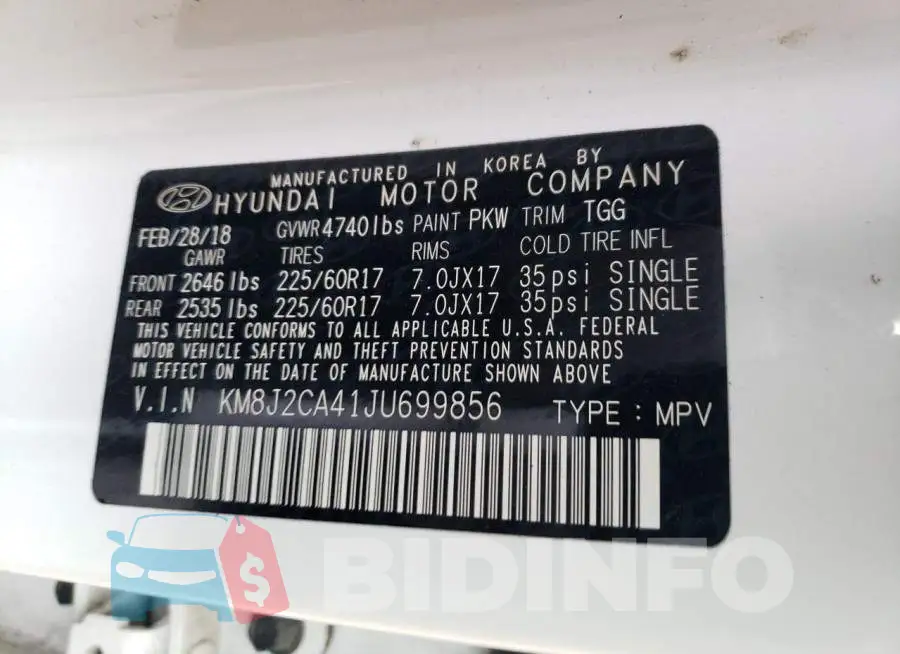 KM8J2CA41JU699856 Photo# 13