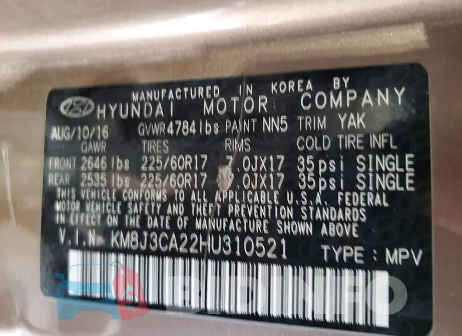 KM8J3CA22HU310521 Photo# 14