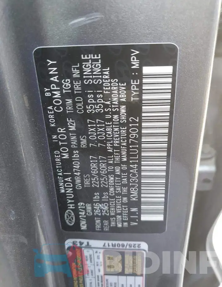 KM8J3CA41LU179012 Photo# 13