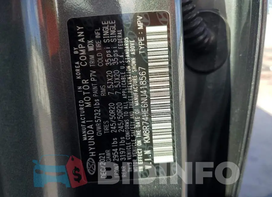 KM8R74HE6NU418567 Photo# 13