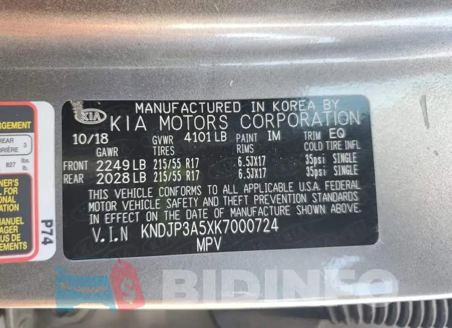 KNDJP3A5XK7000724 Photo# 13