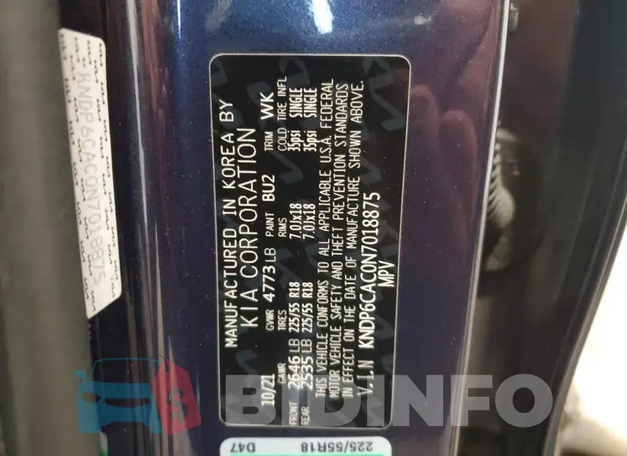 KNDP6CAC0N7018875 Photo# 13