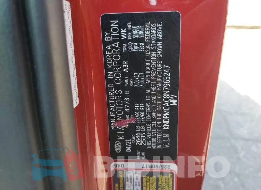 KNDPMCAC8N7965247 Photo# 13