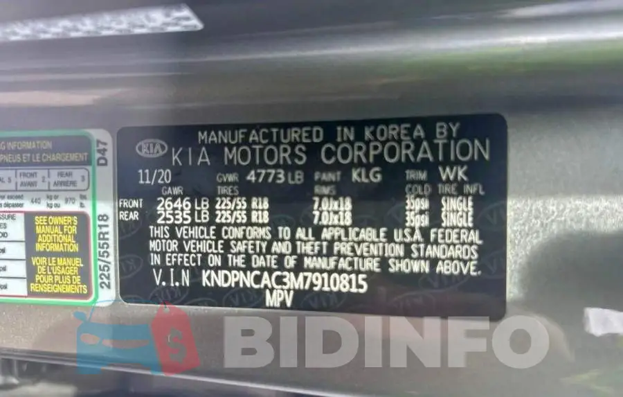 KNDPNCAC3M7910815 Photo# 10