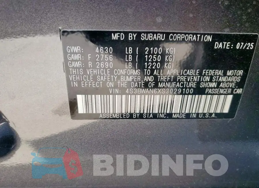 4S3BWAN6XS3029100 Photo# 12