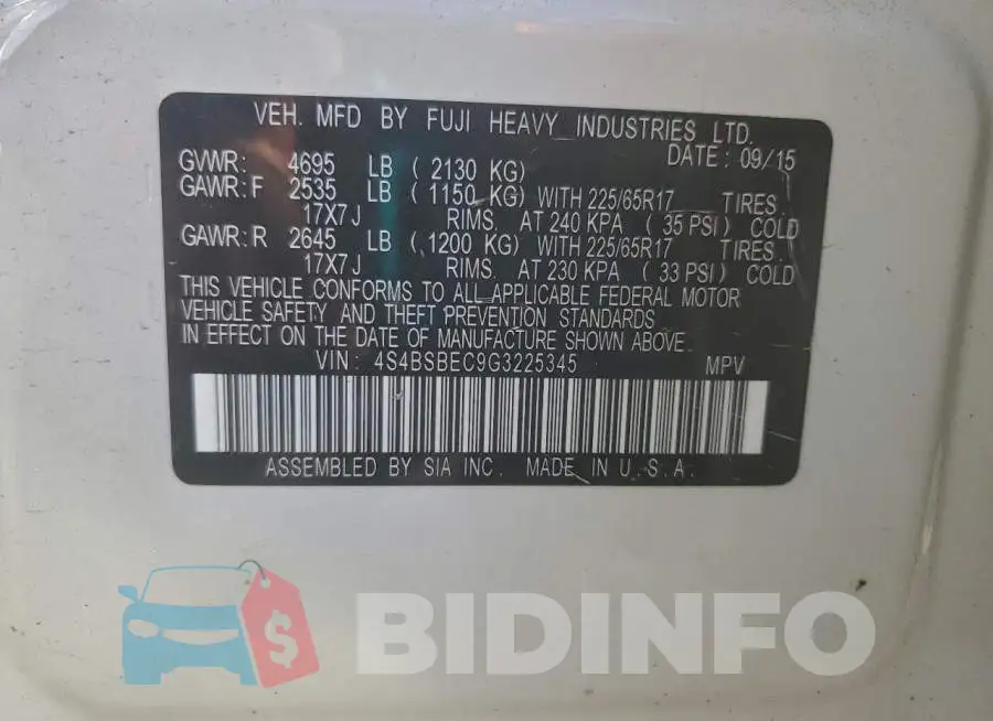 4S4BSBEC9G3225345 Photo# 14