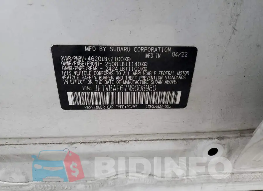 JF1VBAF67N9008980 Photo# 13