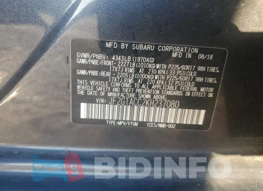JF2GTACC2KH237080 Photo# 13