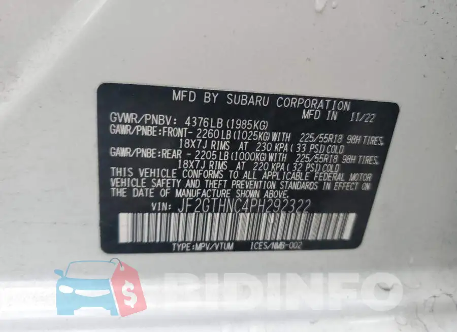 JF2GTHNC4PH292322 Photo# 13