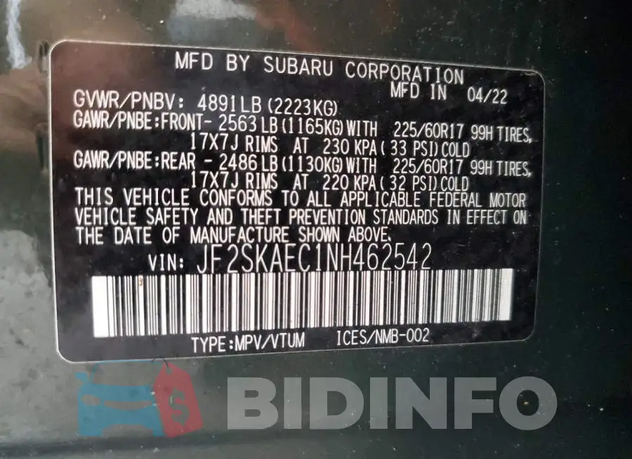 JF2SKAEC1NH462542 Photo# 13