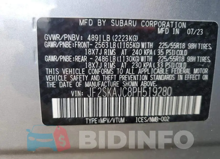 JF2SKAJC8PH519280 Photo# 12