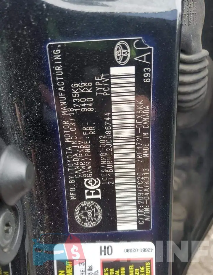 2T1BURHE2JC086744 Photo# 12