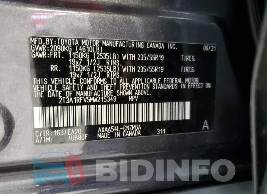 2T3A1RFV5MW215349 Photo# 13