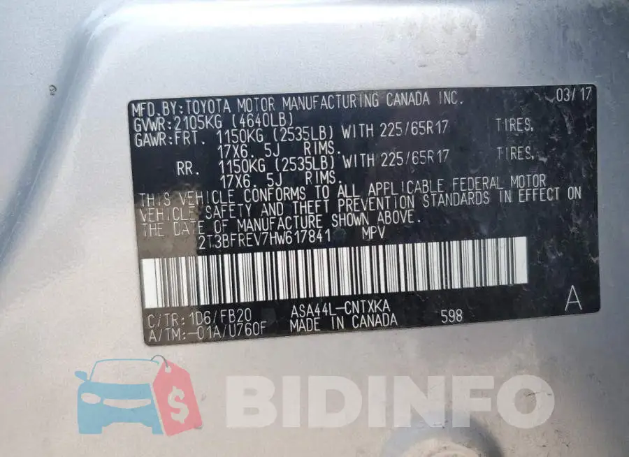 2T3BFREV7HW617841 Photo# 13