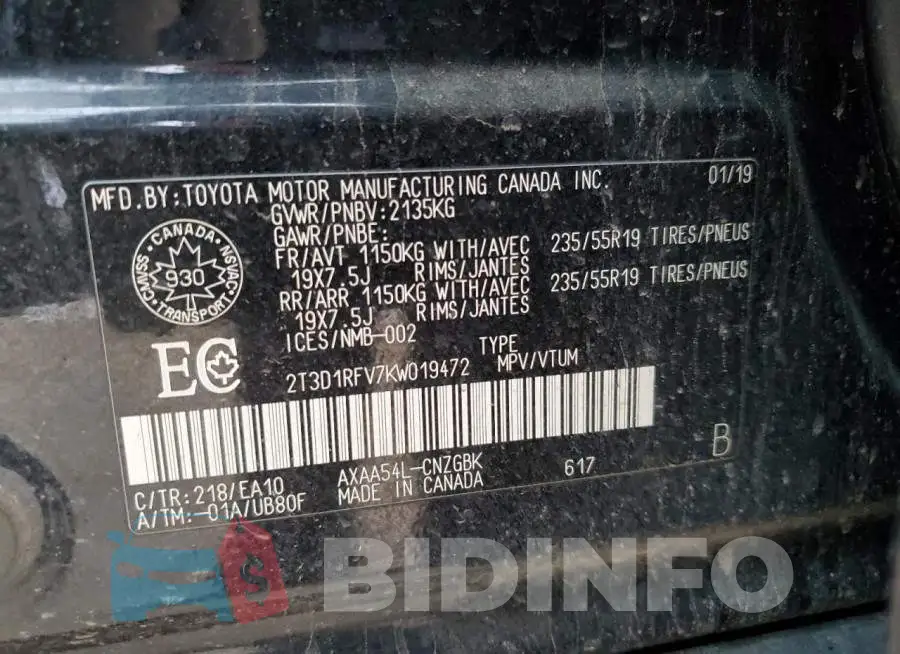 2T3D1RFV7KW019472 Photo# 14