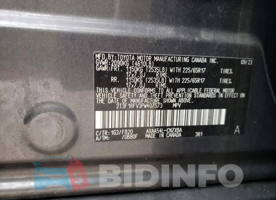 2T3F1RFV3PW407573 Photo# 14