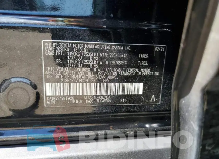 2T3P1RFV0MC191358 Photo# 12