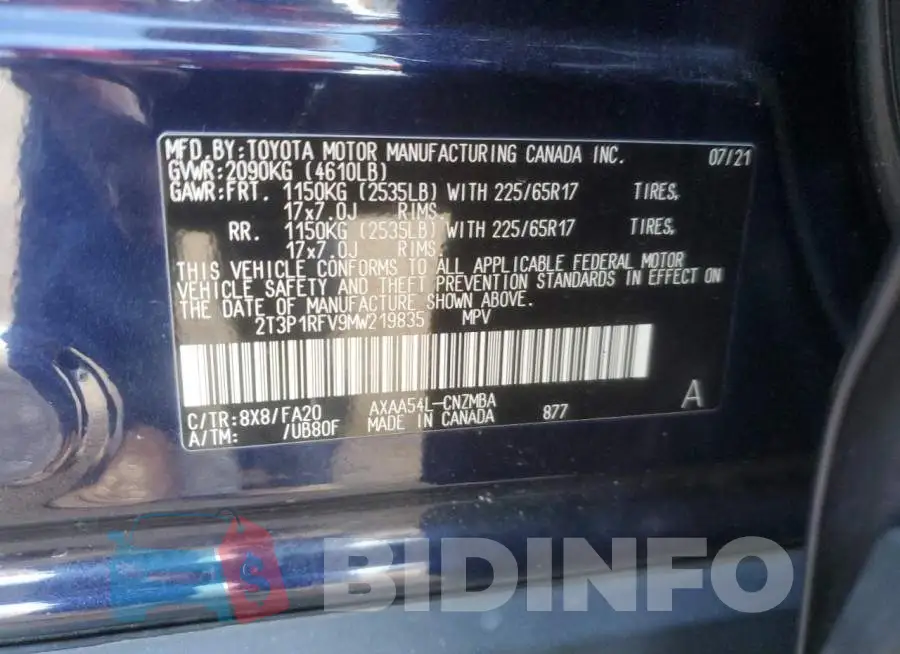 2T3P1RFV9MW219835 Photo# 12