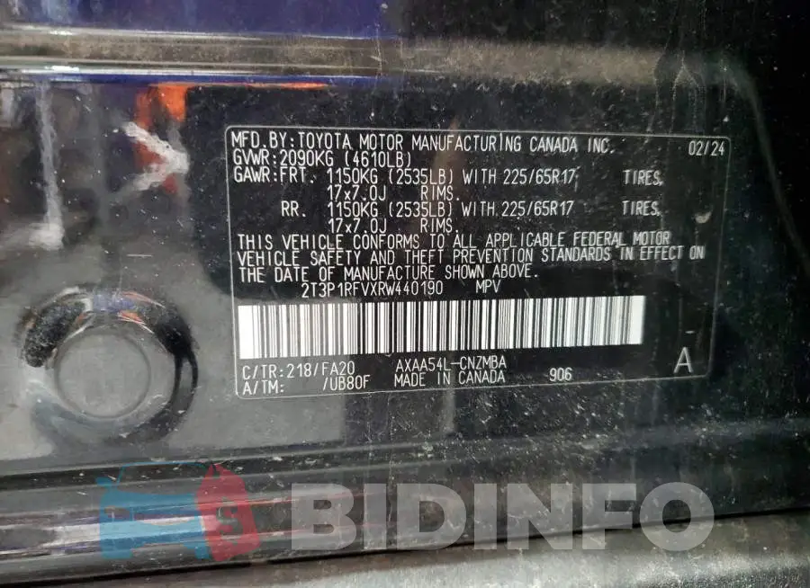 2T3P1RFVXRW440190 Photo# 13