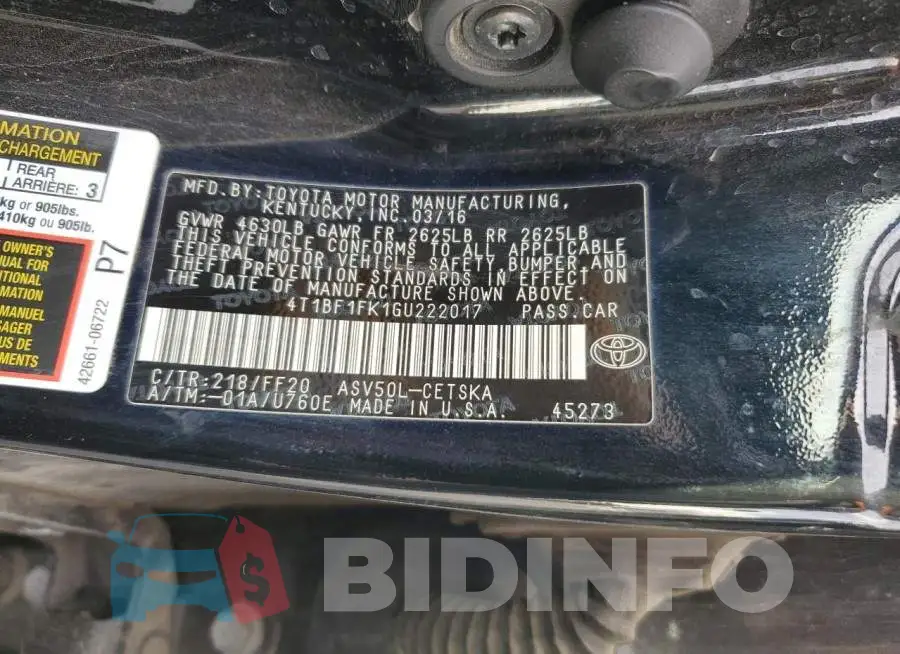 4T1BF1FK1GU222017 Photo# 12