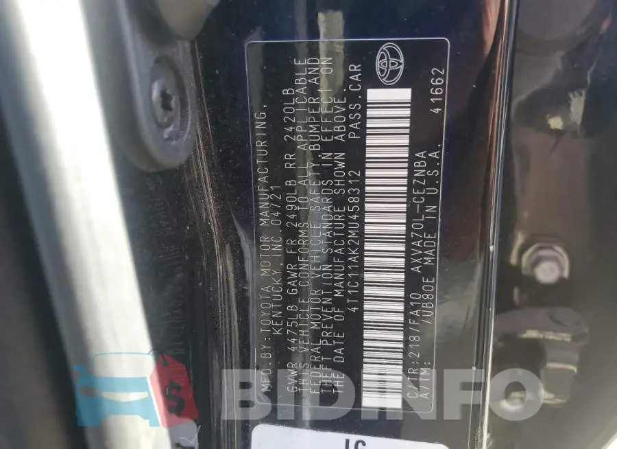 4T1C11AK2MU458312 Photo# 12