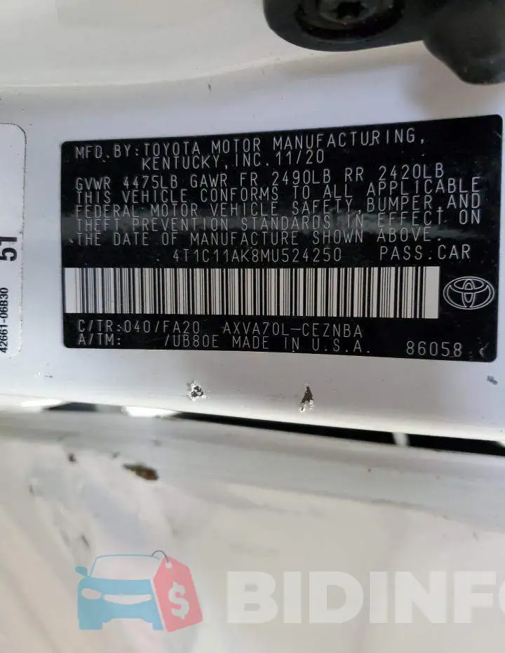 4T1C11AK8MU524250 Photo# 12