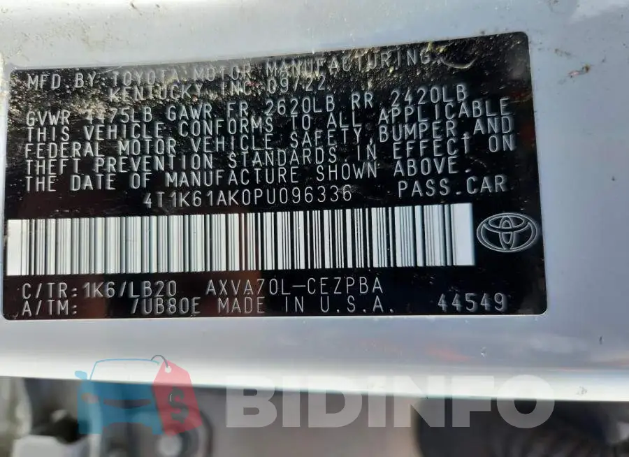 4T1K61AK0PU096336 Photo# 13