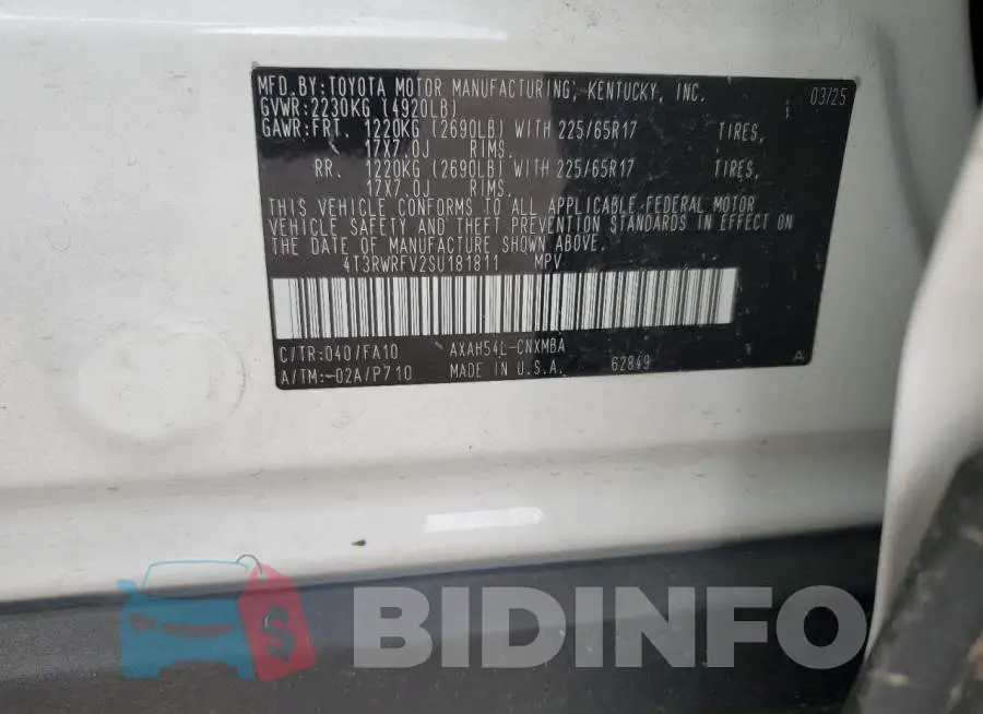 4T3RWRFV2SU181811 Photo# 13