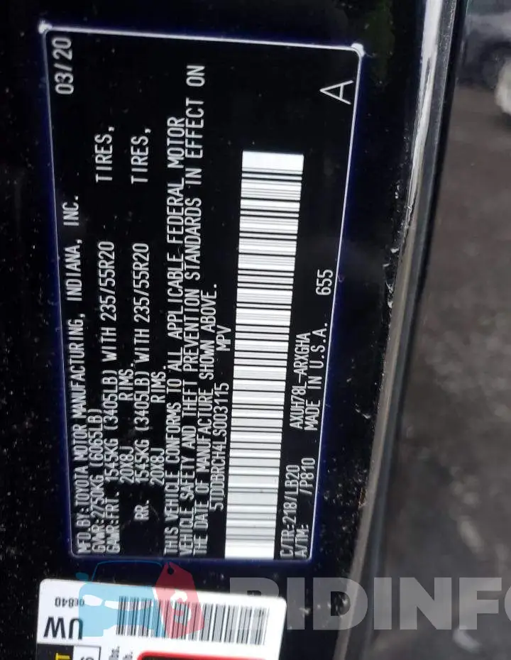 5TDDBRCH4LS003115 Photo# 13