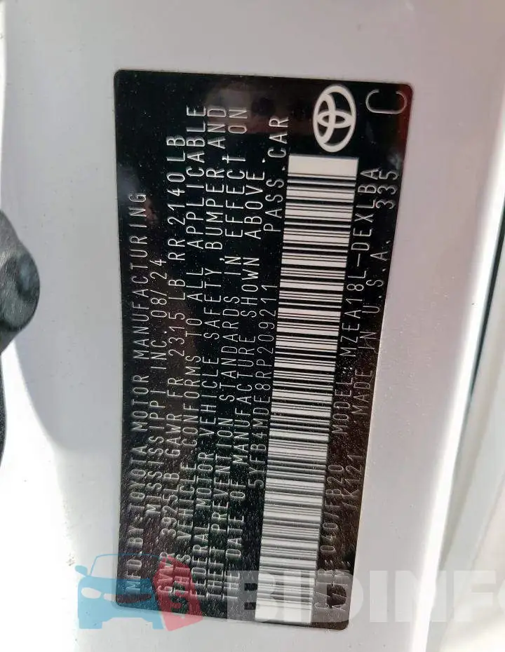 5YFB4MDE8RP209211 Photo# 12