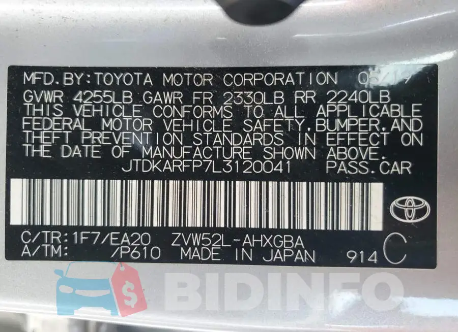 JTDKARFP7L3120041 Photo# 12