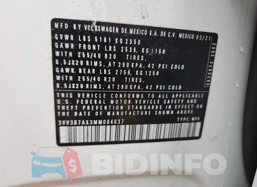 3VV3B7AX3MM084637 Photo# 13
