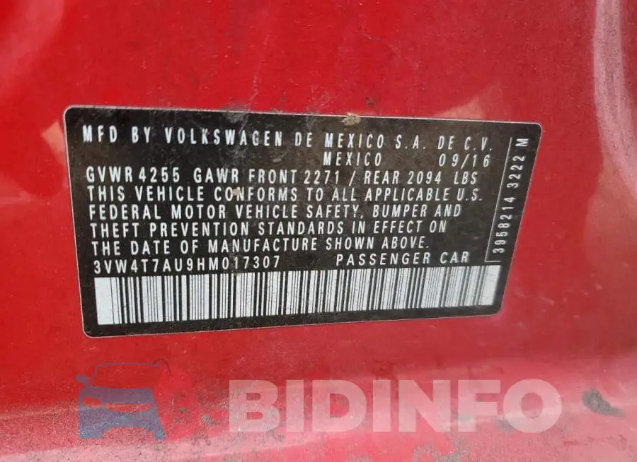 3VW4T7AU9HM017307 Photo# 12