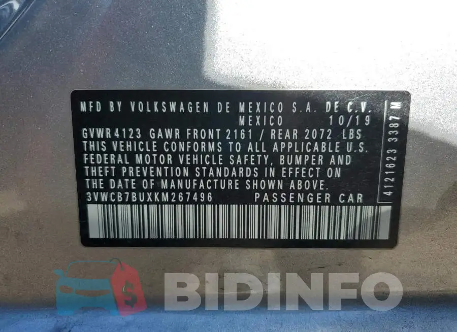 3VWCB7BUXKM267496 Photo# 13