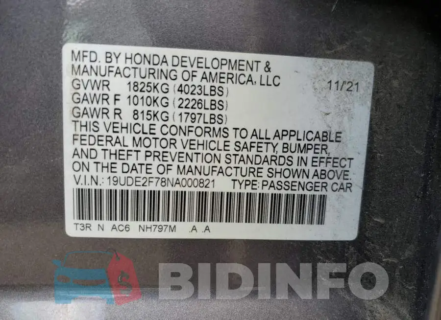 19UDE2F78NA000821 Photo# 12